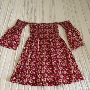 Anrabess Off-Shoulder Burgundy Floral Dress | Size M